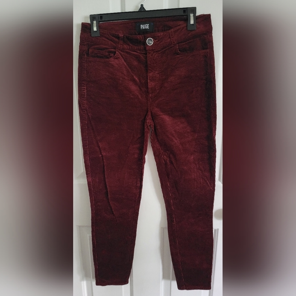 Paige Womens Red Wine Corduroy Hoxton Ankle Pants Size 28